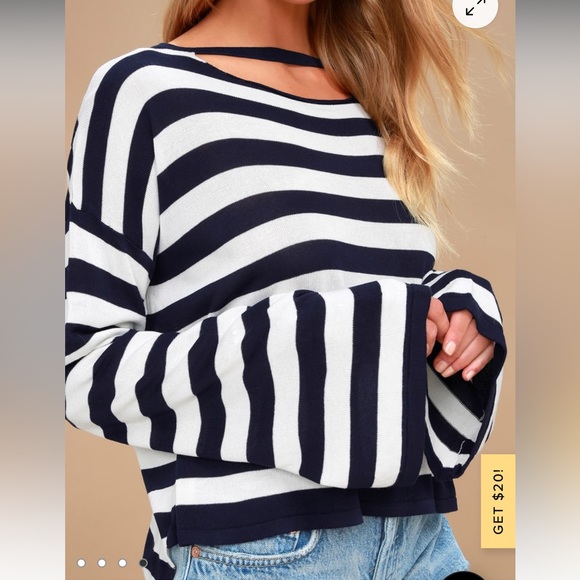 Lulu’s Isadora Navy Blue and White Striped Oversized Sweater NWT - Picture 4 of 12
